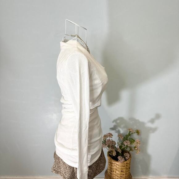 NWT Cute vintage y2k white tight long sleeve Henley grunge v neck top - Picture 5 of 8